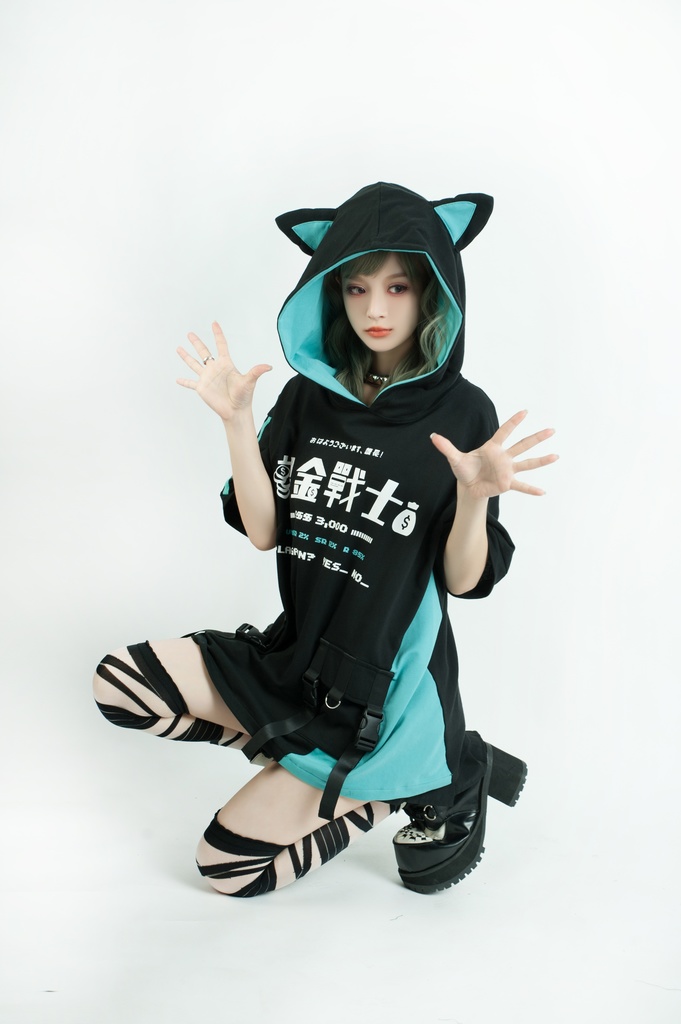 Jillpunkアニメ 二次コン 痛オタク 課金戦士 猫課長 懐古レトロ ドット絵 顔文字プリント 綿 ゆったり 猫耳半袖パーカー オリジナルスタイル メンズ レディーズ おしゃれ 男女兼用 ファッション 秋葉系 可愛い