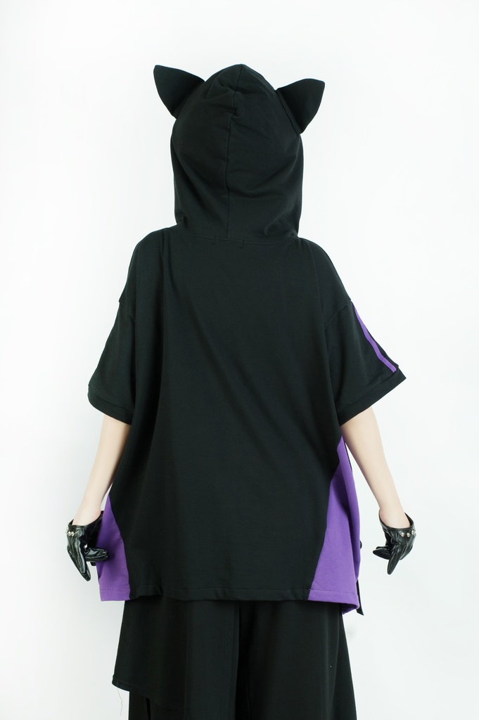 Jillpunkアニメ 二次コン 痛オタク 課金戦士 猫課長 懐古レトロ ドット絵 顔文字プリント 綿 ゆったり 猫耳半袖パーカー オリジナルスタイル メンズ レディーズ おしゃれ 男女兼用 ファッション 秋葉系 可愛い