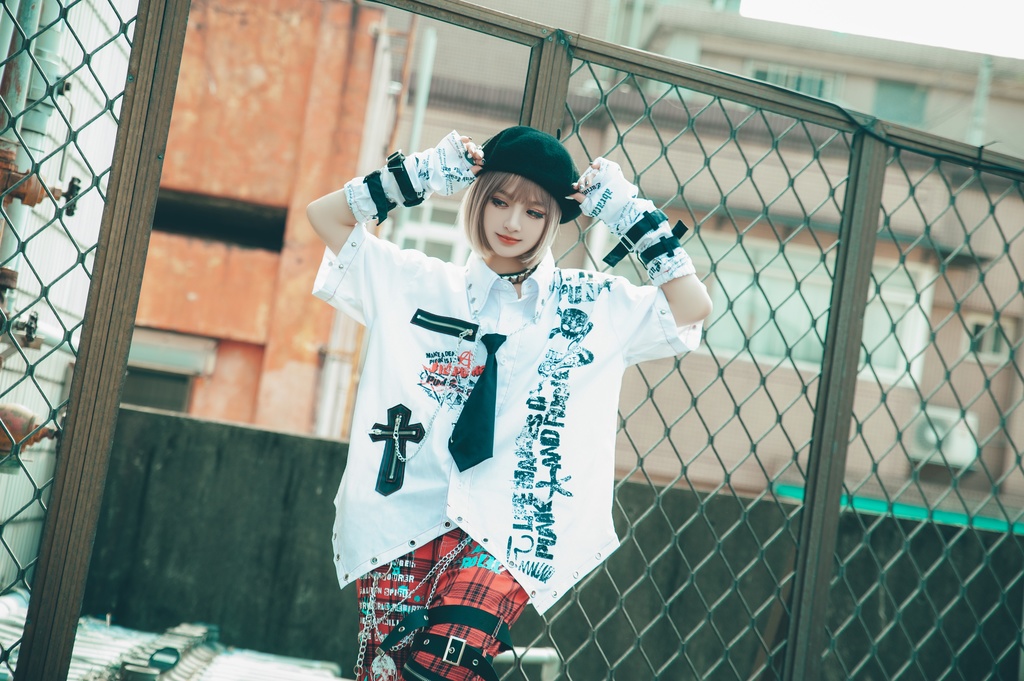 Jillpunk 王道パンク ロック エモパンク バンギャ 兄系ファッション パンクの心 ドクロ柄 ネクタイ アームカバー付き ドレスシャツ メンズ レディーズ V系 おしゃれ男女兼用カッコいい