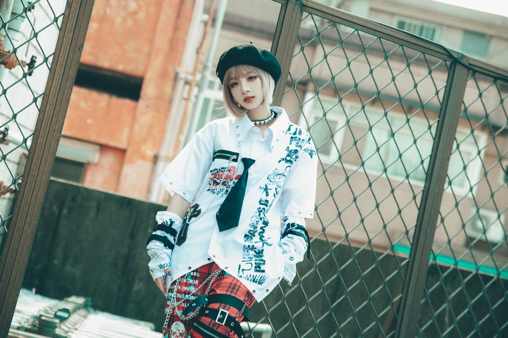 Jillpunk 王道パンク ロック エモパンク バンギャ 兄系ファッション パンクの心 ドクロ柄 ネクタイ アームカバー付き ドレスシャツ メンズ レディーズ V系 おしゃれ男女兼用カッコいい