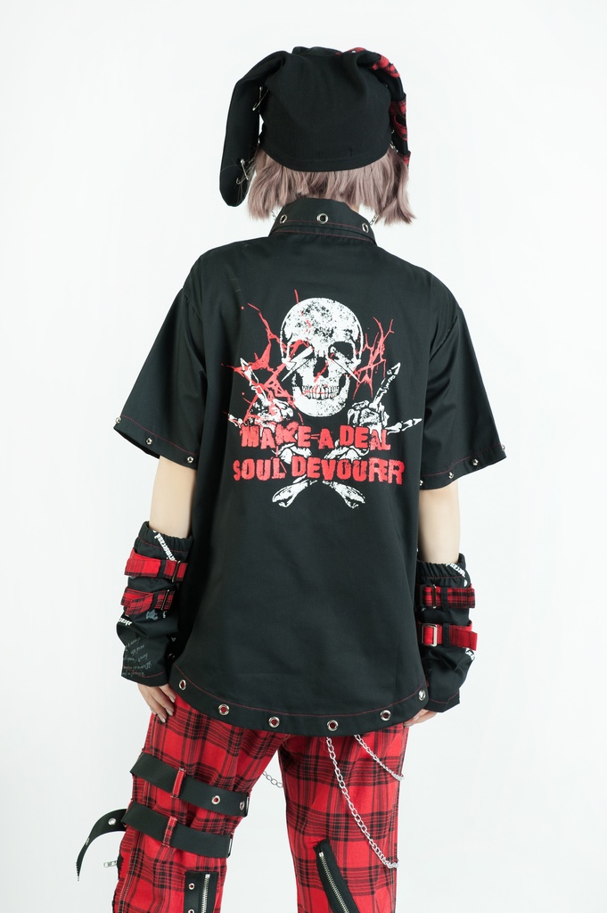 Jillpunk 王道パンク ロック エモパンク バンギャ 兄系ファッション パンクの心 ドクロ柄 ネクタイ アームカバー付き ドレスシャツ メンズ レディーズ V系 おしゃれ男女兼用カッコいい