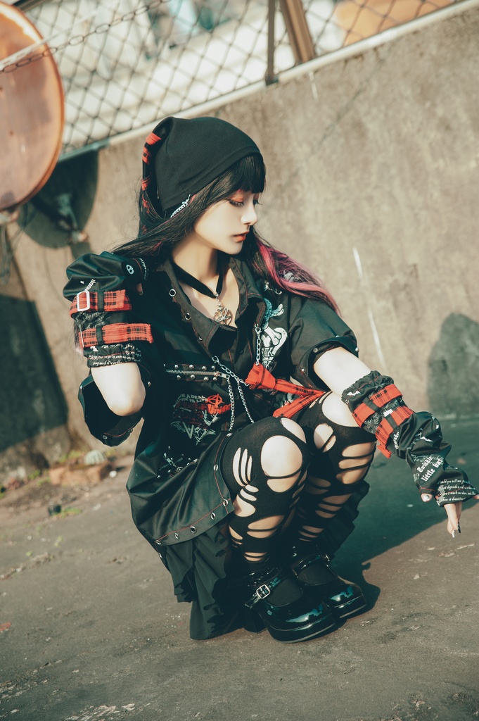 Jillpunk 王道パンク ロック エモパンク バンギャ 兄系ファッション パンクの心 ドクロ柄 ネクタイ アームカバー付き ドレスシャツ メンズ レディーズ V系 おしゃれ男女兼用カッコいい