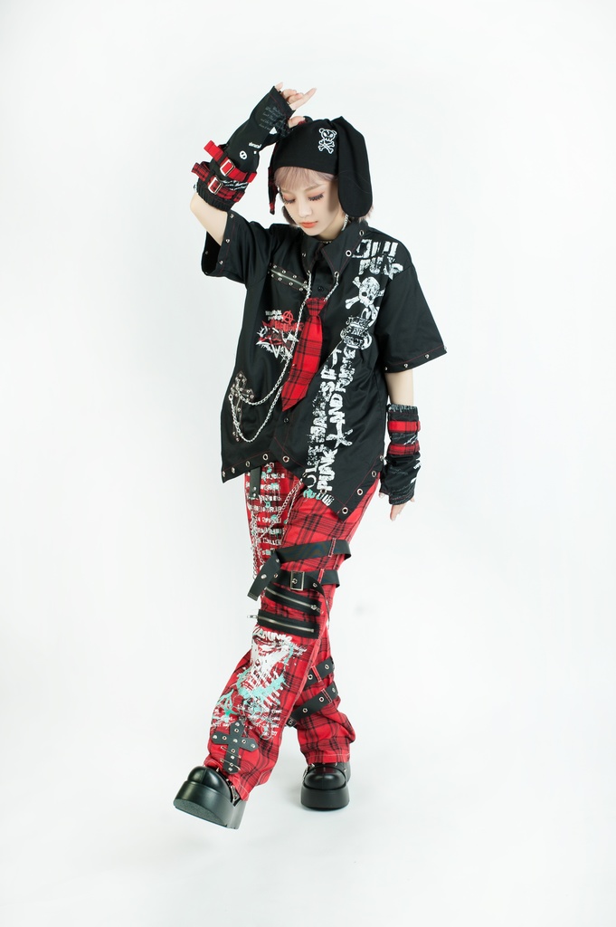 Jillpunk 王道パンク ロック エモパンク バンギャ 兄系ファッション パンクの心 ドクロ柄 ネクタイ アームカバー付き ドレスシャツ メンズ レディーズ V系 おしゃれ男女兼用カッコいい