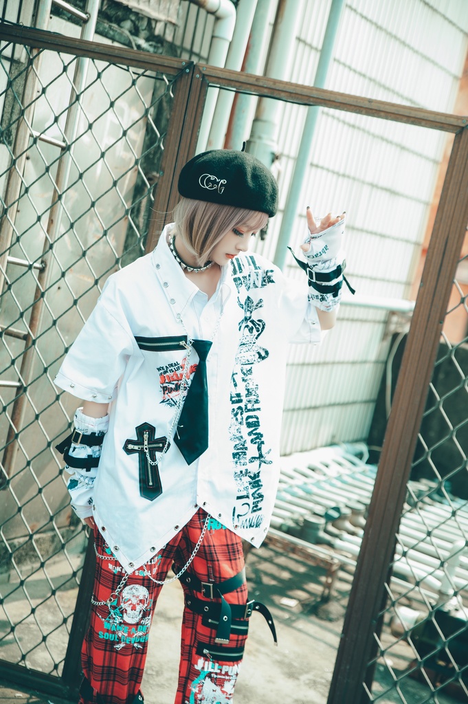 Jillpunk 王道パンク ロック エモパンク バンギャ 兄系ファッション パンクの心 ドクロ柄 ネクタイ アームカバー付き ドレスシャツ メンズ レディーズ V系 おしゃれ男女兼用カッコいい