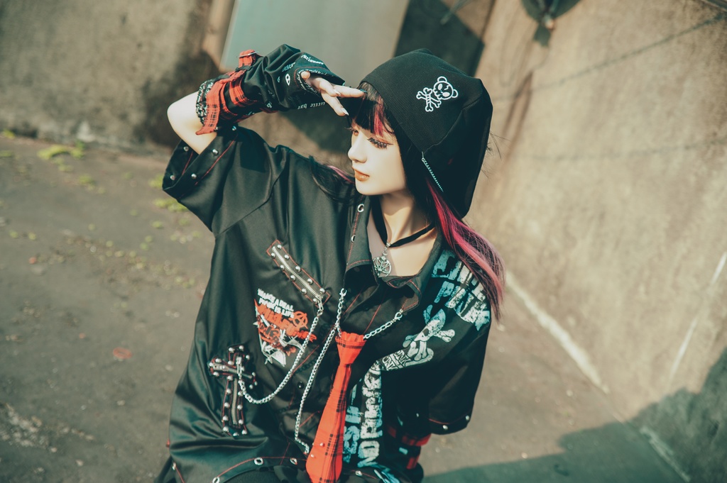 Jillpunk 王道パンク ロック エモパンク バンギャ 兄系ファッション パンクの心 ドクロ柄 ネクタイ アームカバー付き ドレスシャツ メンズ レディーズ V系 おしゃれ男女兼用カッコいい