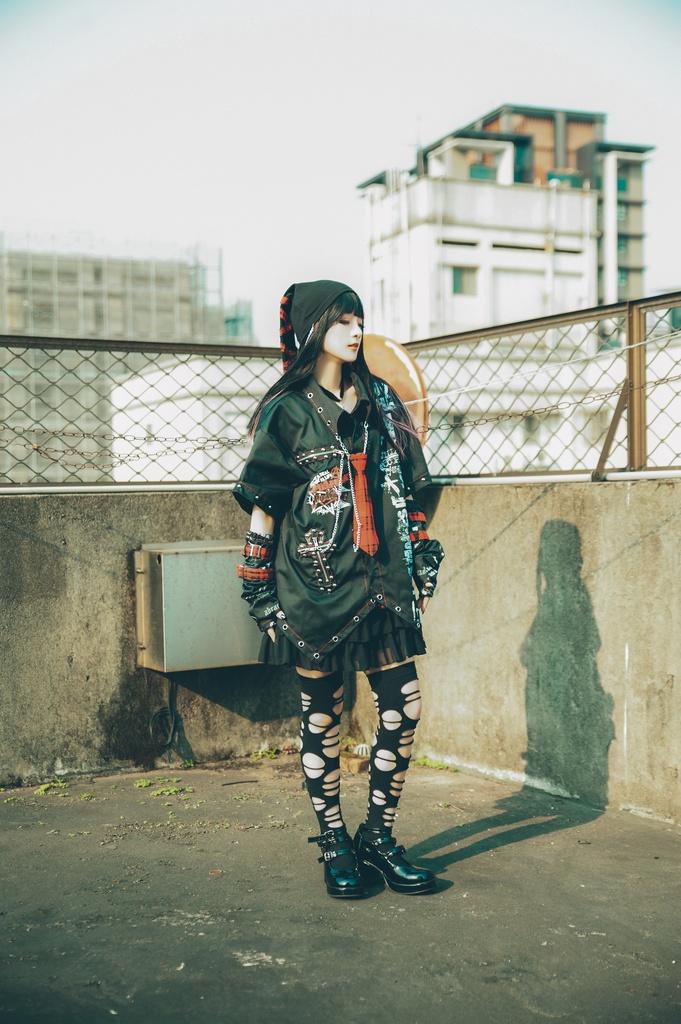 Jillpunk 王道パンク ロック エモパンク バンギャ 兄系ファッション パンクの心 ドクロ柄 ネクタイ アームカバー付き ドレスシャツ メンズ レディーズ V系 おしゃれ男女兼用カッコいい