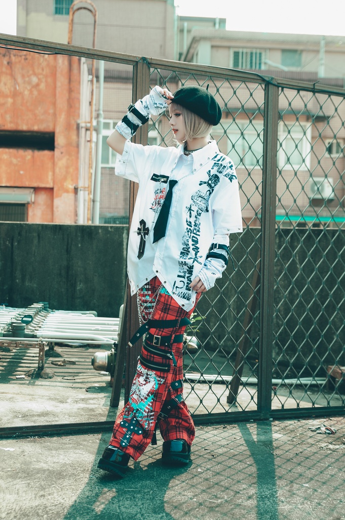 Jillpunk 王道パンク ロック エモパンク バンギャ 兄系ファッション パンクの心 ドクロ柄 ネクタイ アームカバー付き ドレスシャツ メンズ レディーズ V系 おしゃれ男女兼用カッコいい