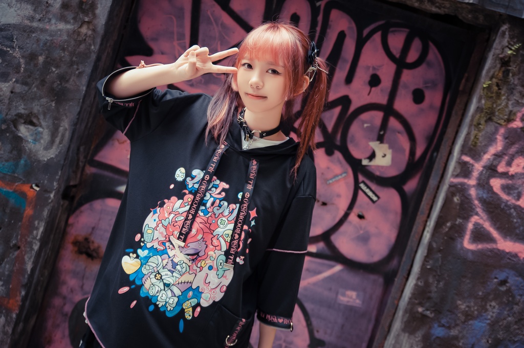 Jillpunk 地雷系 ダーク 病みかわ 派手かわ 原宿ファッション ゾンビガール 取り外し可能袖 ゆったり 飾り縫い 半袖 パーカーオリジナル 可愛い おしゃれ 男女兼用 秋葉系