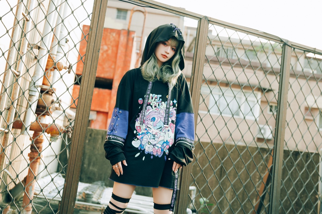 Jillpunk 地雷系 ダーク 病みかわ 派手かわ 原宿ファッション ゾンビガール 取り外し可能袖 ゆったり 飾り縫い 半袖 パーカーオリジナル 可愛い おしゃれ 男女兼用 秋葉系