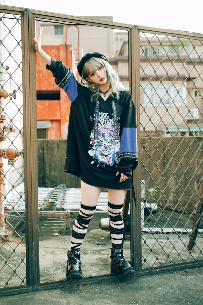 Jillpunk 地雷系 ダーク 病みかわ 派手かわ 原宿ファッション ゾンビガール 取り外し可能袖 ゆったり 飾り縫い 半袖 パーカーオリジナル 可愛い おしゃれ 男女兼用 秋葉系