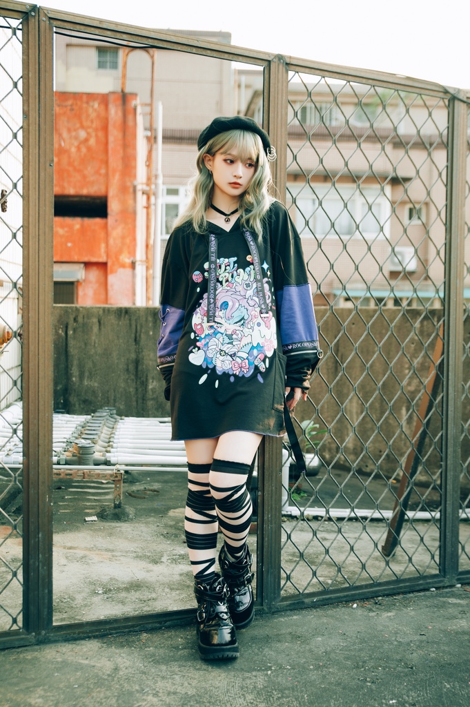 Jillpunk 地雷系 ダーク 病みかわ 派手かわ 原宿ファッション ゾンビガール 取り外し可能袖 ゆったり 飾り縫い 半袖 パーカーオリジナル 可愛い おしゃれ 男女兼用 秋葉系