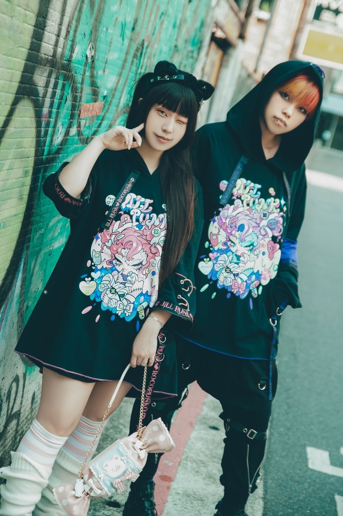 Jillpunk 地雷系 ダーク 病みかわ 派手かわ 原宿ファッション ゾンビガール 取り外し可能袖 ゆったり 飾り縫い 半袖 パーカーオリジナル 可愛い おしゃれ 男女兼用 秋葉系