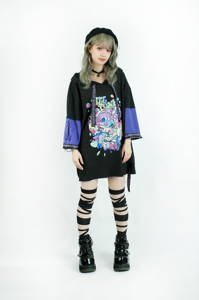 Jillpunk 地雷系 ダーク 病みかわ 派手かわ 原宿ファッション ゾンビガール 取り外し可能袖 ゆったり 飾り縫い 半袖 パーカーオリジナル 可愛い おしゃれ 男女兼用 秋葉系