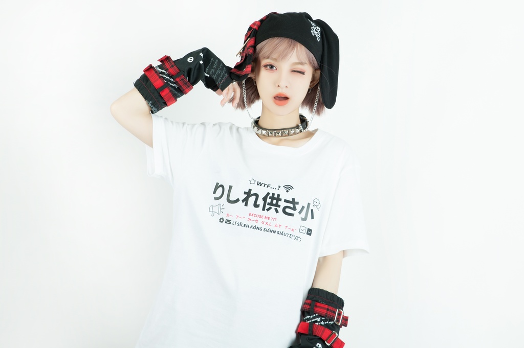 Jillpunk 二次コン 偽日本語 りしれ供さ小=いい加減しなさい 超かわいい お宅 顔文字 仮名漢字プリント ゆったり 100%綿 半袖Tシャツ オリジナル メンズ レディー おしゃれ大きいサイズ男女兼用ファッション秋葉系