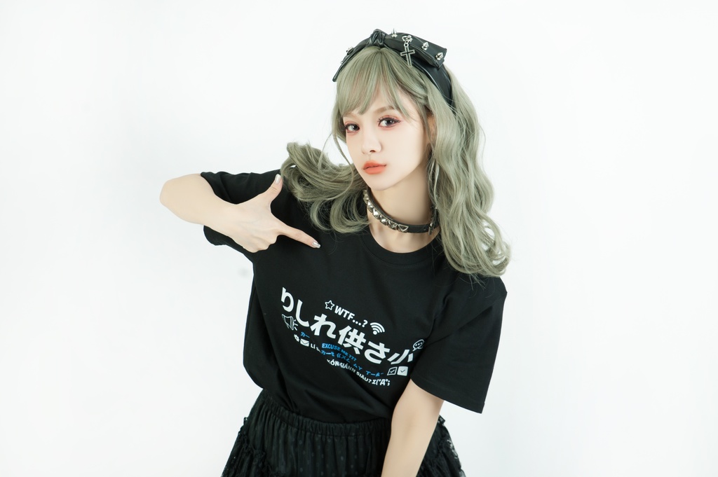 Jillpunk 二次コン 偽日本語 りしれ供さ小=いい加減しなさい 超かわいい お宅 顔文字 仮名漢字プリント ゆったり 100%綿 半袖Tシャツ オリジナル メンズ レディー おしゃれ大きいサイズ男女兼用ファッション秋葉系