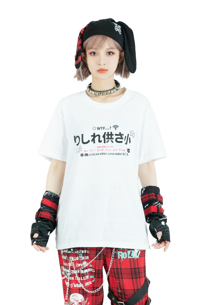 Jillpunk 二次コン 偽日本語 りしれ供さ小=いい加減しなさい 超かわいい お宅 顔文字 仮名漢字プリント ゆったり 100%綿 半袖Tシャツ オリジナル メンズ レディー おしゃれ大きいサイズ男女兼用ファッション秋葉系