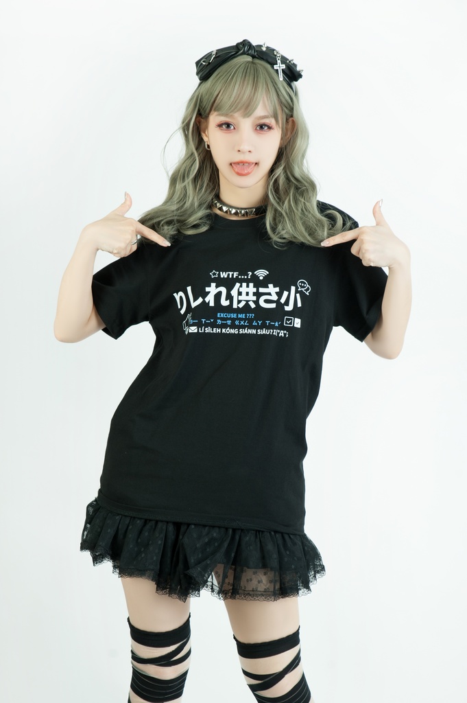 Jillpunk 二次コン 偽日本語 りしれ供さ小=いい加減しなさい 超かわいい お宅 顔文字 仮名漢字プリント ゆったり 100%綿 半袖Tシャツ オリジナル メンズ レディー おしゃれ大きいサイズ男女兼用ファッション秋葉系