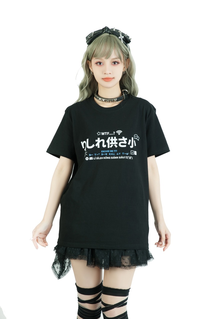 Jillpunk 二次コン 偽日本語 りしれ供さ小=いい加減しなさい 超かわいい お宅 顔文字 仮名漢字プリント ゆったり 100%綿 半袖Tシャツ オリジナル メンズ レディー おしゃれ大きいサイズ男女兼用ファッション秋葉系