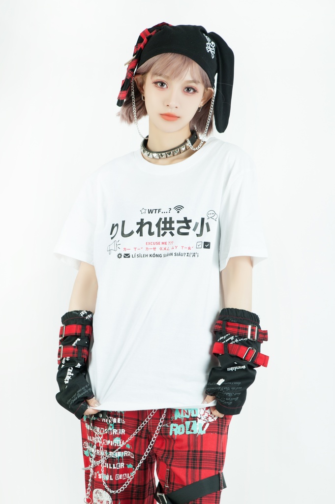 Jillpunk 二次コン 偽日本語 りしれ供さ小=いい加減しなさい 超かわいい お宅 顔文字 仮名漢字プリント ゆったり 100%綿 半袖Tシャツ オリジナル メンズ レディー おしゃれ大きいサイズ男女兼用ファッション秋葉系