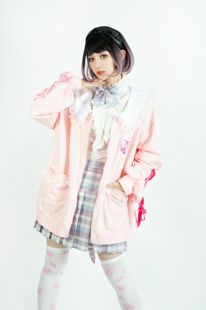 Jillpunk台湾刺青師菊子コラボ メンヘラ ヤンデレ ロリータ ゆめカワ ウサギ治療院 ハートチャーム レースヘム セーラーカラー リボン袖ジャケット 膝上靴下 ハイソックス オリジナル 可愛い おしゃれ ファッション 秋葉系
