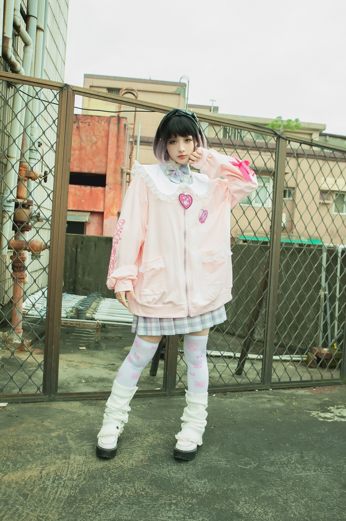 Jillpunk台湾刺青師菊子コラボ メンヘラ ヤンデレ ロリータ ゆめカワ ウサギ治療院 ハートチャーム レースヘム セーラーカラー リボン袖ジャケット 膝上靴下 ハイソックス オリジナル 可愛い おしゃれ ファッション 秋葉系