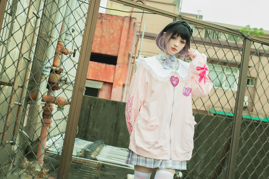 Jillpunk台湾刺青師菊子コラボ メンヘラ ヤンデレ ロリータ ゆめカワ ウサギ治療院 ハートチャーム レースヘム セーラーカラー リボン袖ジャケット 膝上靴下 ハイソックス オリジナル 可愛い おしゃれ ファッション 秋葉系