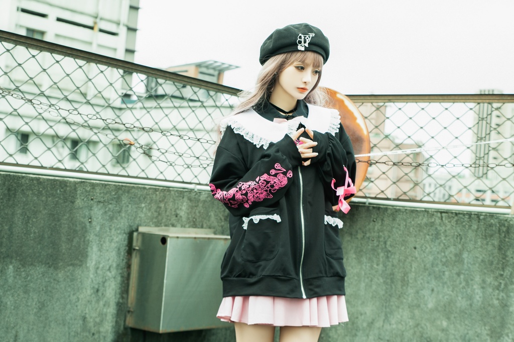 Jillpunk台湾刺青師菊子コラボ メンヘラ ヤンデレ ロリータ ゆめカワ ウサギ治療院 ハートチャーム レースヘム セーラーカラー リボン袖ジャケット 膝上靴下 ハイソックス オリジナル 可愛い おしゃれ ファッション 秋葉系