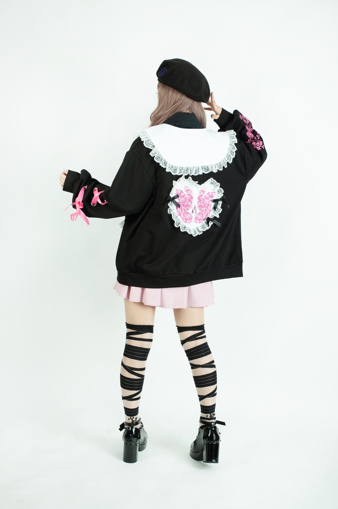 Jillpunk台湾刺青師菊子コラボ メンヘラ ヤンデレ ロリータ ゆめカワ ウサギ治療院 ハートチャーム レースヘム セーラーカラー リボン袖ジャケット 膝上靴下 ハイソックス オリジナル 可愛い おしゃれ ファッション 秋葉系
