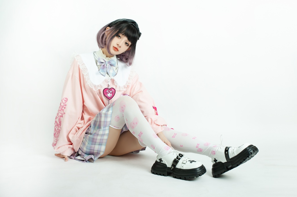 Jillpunk台湾刺青師菊子コラボ メンヘラ ヤンデレ ロリータ ゆめカワ ウサギ治療院 ハートチャーム レースヘム セーラーカラー リボン袖ジャケット 膝上靴下 ハイソックス オリジナル 可愛い おしゃれ ファッション 秋葉系