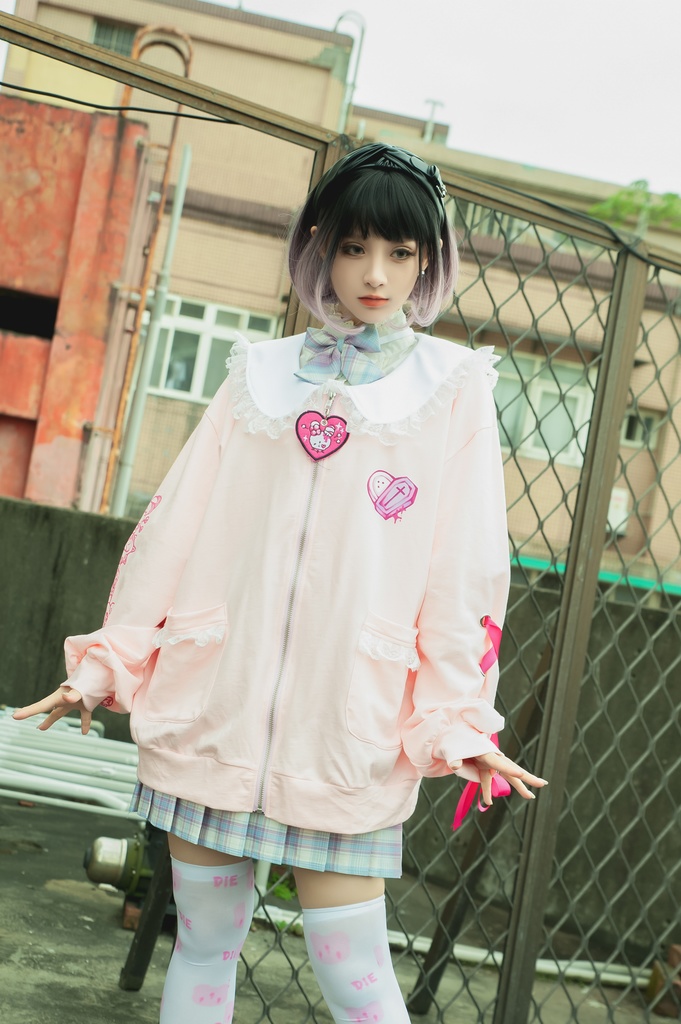 Jillpunk台湾刺青師菊子コラボ メンヘラ ヤンデレ ロリータ ゆめカワ ウサギ治療院 ハートチャーム レースヘム セーラーカラー リボン袖ジャケット 膝上靴下 ハイソックス オリジナル 可愛い おしゃれ ファッション 秋葉系