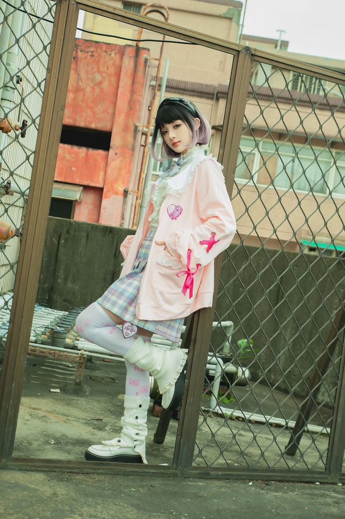 Jillpunk台湾刺青師菊子コラボ メンヘラ ヤンデレ ロリータ ゆめカワ ウサギ治療院 ハートチャーム レースヘム セーラーカラー リボン袖ジャケット 膝上靴下 ハイソックス オリジナル 可愛い おしゃれ ファッション 秋葉系