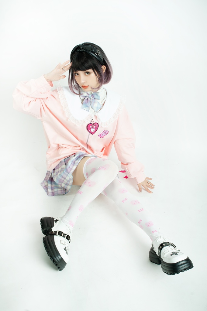Jillpunk台湾刺青師菊子コラボ メンヘラ ヤンデレ ロリータ ゆめカワ ウサギ治療院 ハートチャーム レースヘム セーラーカラー リボン袖ジャケット 膝上靴下 ハイソックス オリジナル 可愛い おしゃれ ファッション 秋葉系