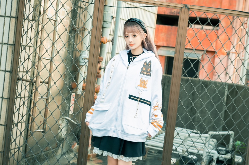 Jillpunk芝麻コラボアニメ 可愛い お宅 ニ次コン エジプト神話ベビー ウェネト女神 兎耳 ゆったり ファラオプリント 鎖チェーン長袖パーカ― フード付きジャケット オリジナル メンズ レディーズ おしゃれ 男女兼用 ファッション 秋葉系