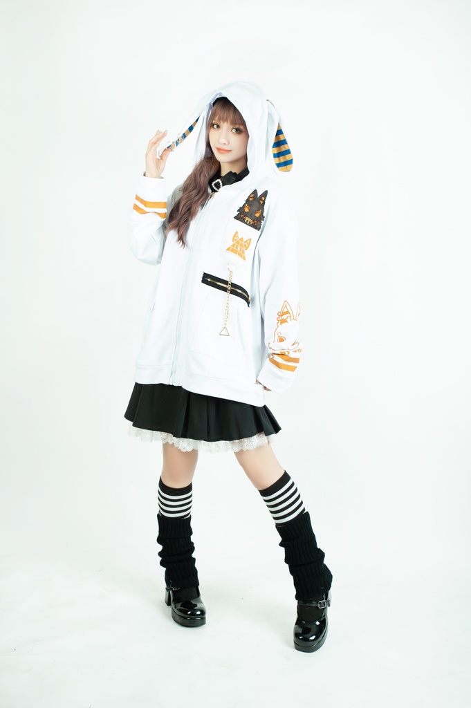 Jillpunk芝麻コラボアニメ 可愛い お宅 ニ次コン エジプト神話ベビー ウェネト女神 兎耳 ゆったり ファラオプリント 鎖チェーン長袖パーカ― フード付きジャケット オリジナル メンズ レディーズ おしゃれ 男女兼用 ファッション 秋葉系