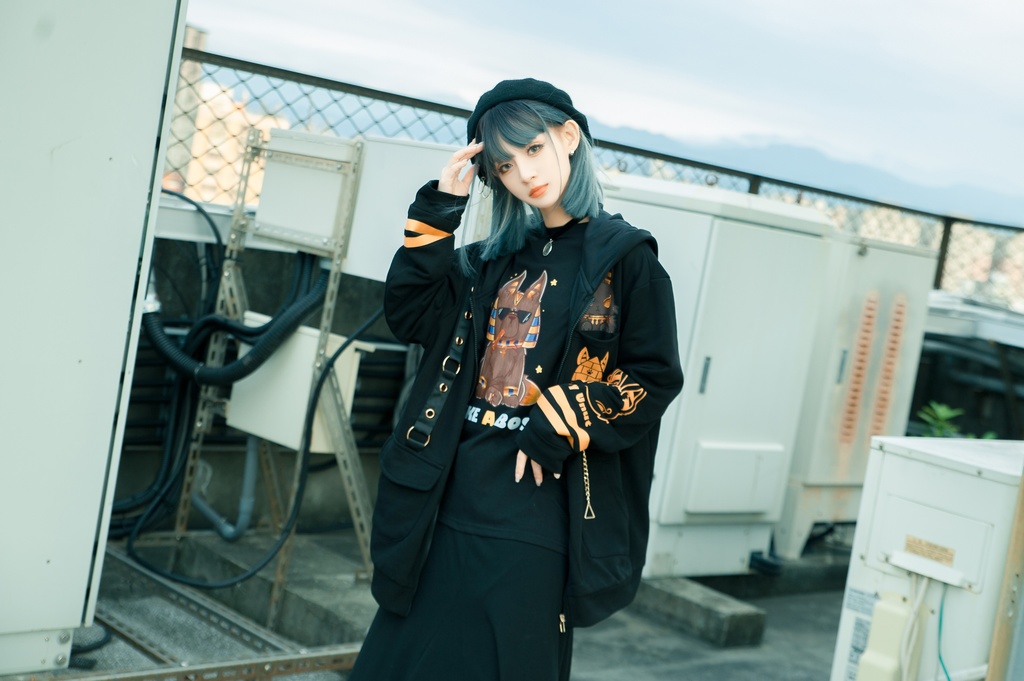 Jillpunk芝麻コラボアニメ 可愛い お宅 ニ次コン エジプト神話ベビー ウェネト女神 兎耳 ゆったり ファラオプリント 鎖チェーン長袖パーカ― フード付きジャケット オリジナル メンズ レディーズ おしゃれ 男女兼用 ファッション 秋葉系