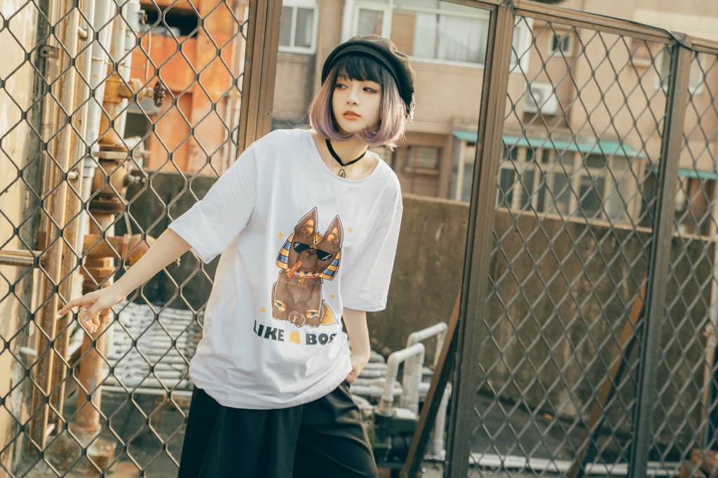 Jillpunk芝麻コラボアニメ 可愛い お宅 ニ次コン エジプト神話ベビー 東方神獸 マスコットモチーフプリント ゆったりサイズ 半袖 Tシャツ オリジナル メンズ レディーズ おしゃれ 男女兼用 ファッション 秋葉系