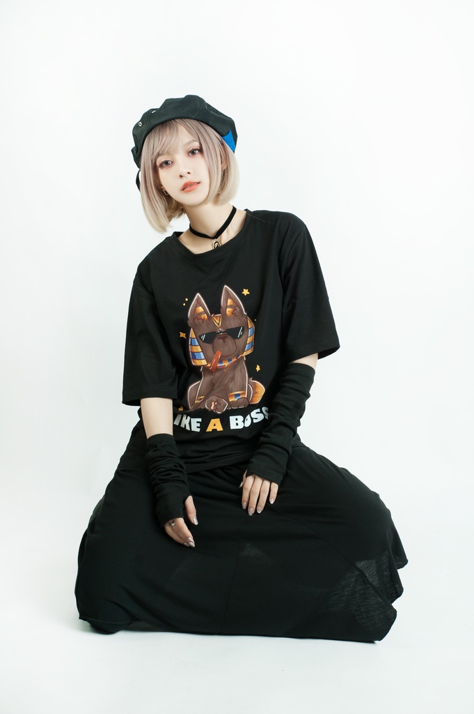 Jillpunk芝麻コラボアニメ 可愛い お宅 ニ次コン エジプト神話ベビー 東方神獸 マスコットモチーフプリント ゆったりサイズ 半袖 Tシャツ オリジナル メンズ レディーズ おしゃれ 男女兼用 ファッション 秋葉系