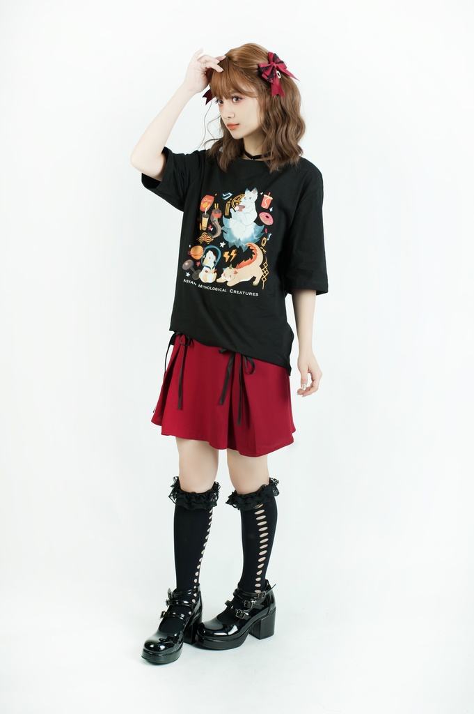 Jillpunk芝麻コラボアニメ 可愛い お宅 ニ次コン エジプト神話ベビー 東方神獸 マスコットモチーフプリント ゆったりサイズ 半袖 Tシャツ オリジナル メンズ レディーズ おしゃれ 男女兼用 ファッション 秋葉系