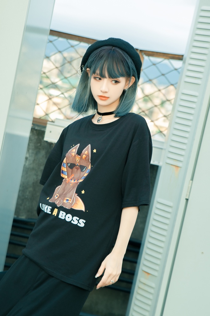 Jillpunk芝麻コラボアニメ 可愛い お宅 ニ次コン エジプト神話ベビー 東方神獸 マスコットモチーフプリント ゆったりサイズ 半袖 Tシャツ オリジナル メンズ レディーズ おしゃれ 男女兼用 ファッション 秋葉系