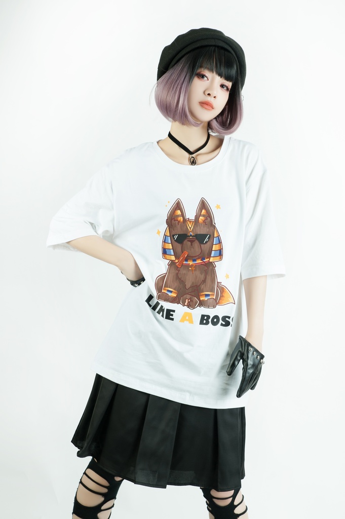 Jillpunk芝麻コラボアニメ 可愛い お宅 ニ次コン エジプト神話ベビー 東方神獸 マスコットモチーフプリント ゆったりサイズ 半袖 Tシャツ オリジナル メンズ レディーズ おしゃれ 男女兼用 ファッション 秋葉系