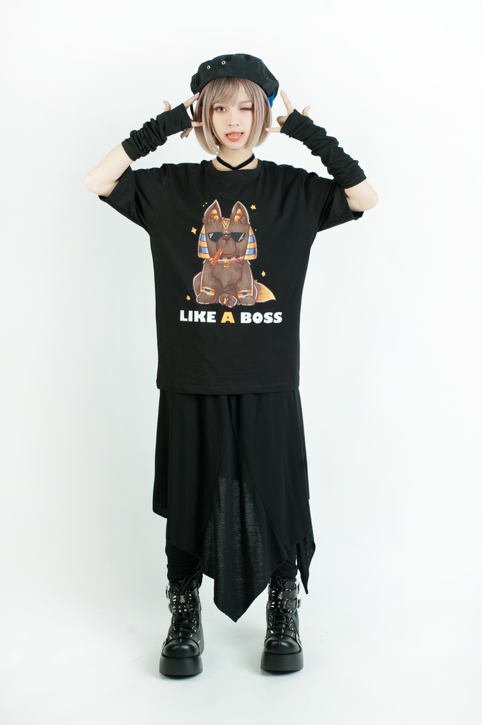 Jillpunk芝麻コラボアニメ 可愛い お宅 ニ次コン エジプト神話ベビー 東方神獸 マスコットモチーフプリント ゆったりサイズ 半袖 Tシャツ オリジナル メンズ レディーズ おしゃれ 男女兼用 ファッション 秋葉系