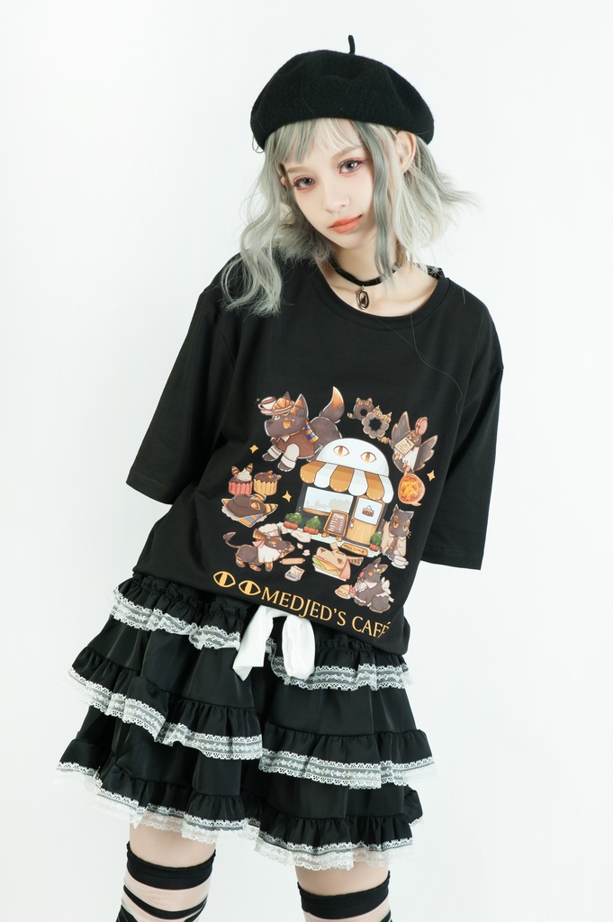 Jillpunk芝麻コラボアニメ 可愛い お宅 ニ次コン エジプト神話ベビー 東方神獸 マスコットモチーフプリント ゆったりサイズ 半袖 Tシャツ オリジナル メンズ レディーズ おしゃれ 男女兼用 ファッション 秋葉系