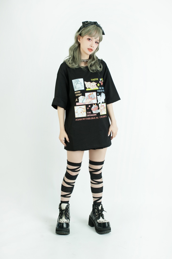 Jillpunk芝麻コラボアニメ 可愛い お宅 ニ次コン エジプト神話ベビー 東方神獸 マスコットモチーフプリント ゆったりサイズ 半袖 Tシャツ オリジナル メンズ レディーズ おしゃれ 男女兼用 ファッション 秋葉系