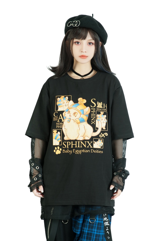 Jillpunk芝麻コラボアニメ 可愛い お宅 ニ次コン エジプト神話ベビー 東方神獸 マスコットモチーフプリント ゆったりサイズ 半袖 Tシャツ オリジナル メンズ レディーズ おしゃれ 男女兼用 ファッション 秋葉系