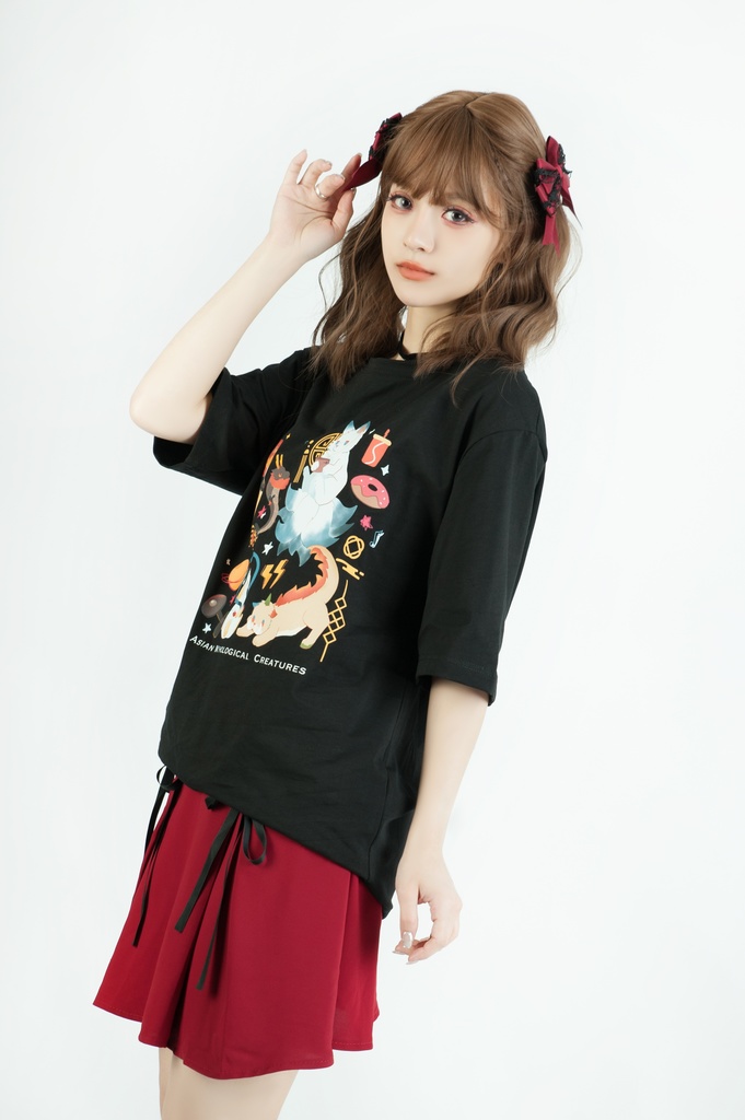 Jillpunk芝麻コラボアニメ 可愛い お宅 ニ次コン エジプト神話ベビー 東方神獸 マスコットモチーフプリント ゆったりサイズ 半袖 Tシャツ オリジナル メンズ レディーズ おしゃれ 男女兼用 ファッション 秋葉系