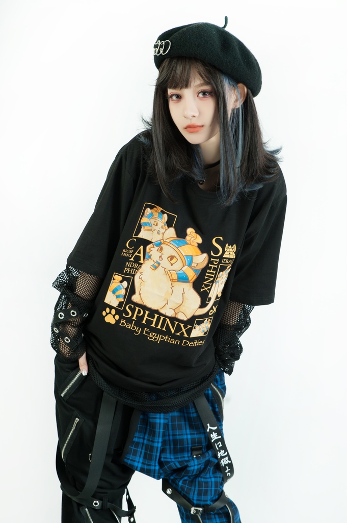 Jillpunk芝麻コラボアニメ 可愛い お宅 ニ次コン エジプト神話ベビー 東方神獸 マスコットモチーフプリント ゆったりサイズ 半袖 Tシャツ オリジナル メンズ レディーズ おしゃれ 男女兼用 ファッション 秋葉系