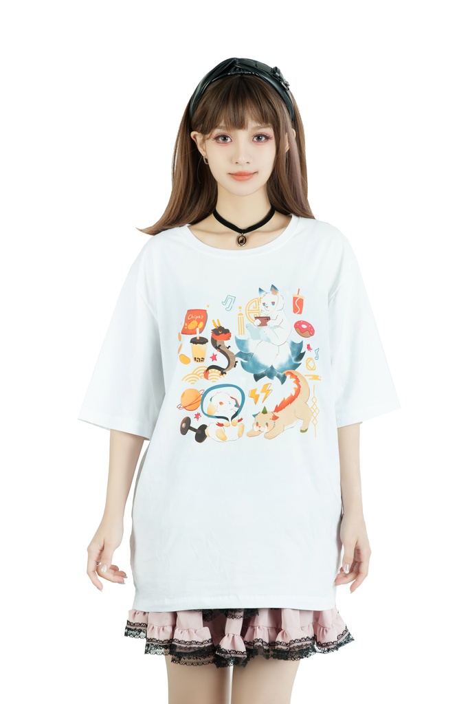 Jillpunk芝麻コラボアニメ 可愛い お宅 ニ次コン エジプト神話ベビー 東方神獸 マスコットモチーフプリント ゆったりサイズ 半袖 Tシャツ オリジナル メンズ レディーズ おしゃれ 男女兼用 ファッション 秋葉系