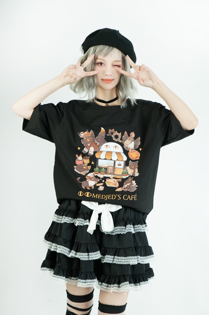 Jillpunk芝麻コラボアニメ 可愛い お宅 ニ次コン エジプト神話ベビー 東方神獸 マスコットモチーフプリント ゆったりサイズ 半袖 Tシャツ オリジナル メンズ レディーズ おしゃれ 男女兼用 ファッション 秋葉系