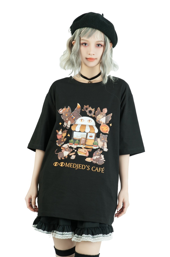 Jillpunk芝麻コラボアニメ 可愛い お宅 ニ次コン エジプト神話ベビー 東方神獸 マスコットモチーフプリント ゆったりサイズ 半袖 Tシャツ オリジナル メンズ レディーズ おしゃれ 男女兼用 ファッション 秋葉系