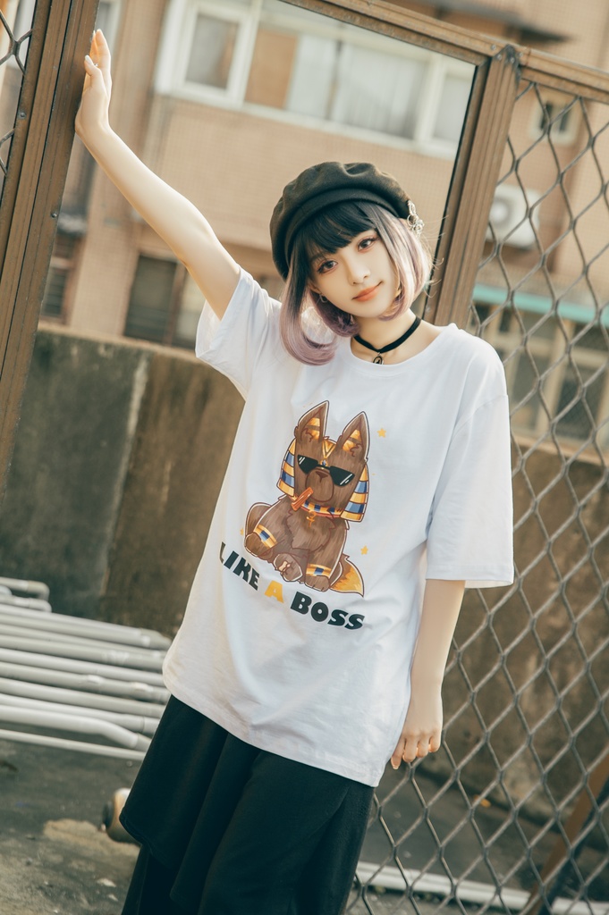 Jillpunk芝麻コラボアニメ 可愛い お宅 ニ次コン エジプト神話ベビー 東方神獸 マスコットモチーフプリント ゆったりサイズ 半袖 Tシャツ オリジナル メンズ レディーズ おしゃれ 男女兼用 ファッション 秋葉系